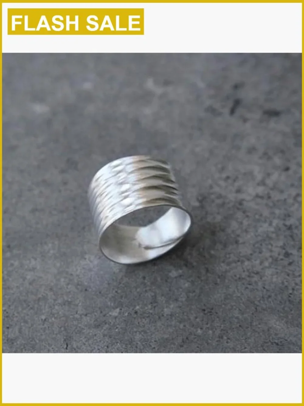 Hammered 925 Sterling Silver Adjustable Wide Cuff Band Ring